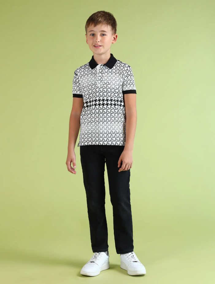 Boys All Over Printed Regular Fit Polo Shirt