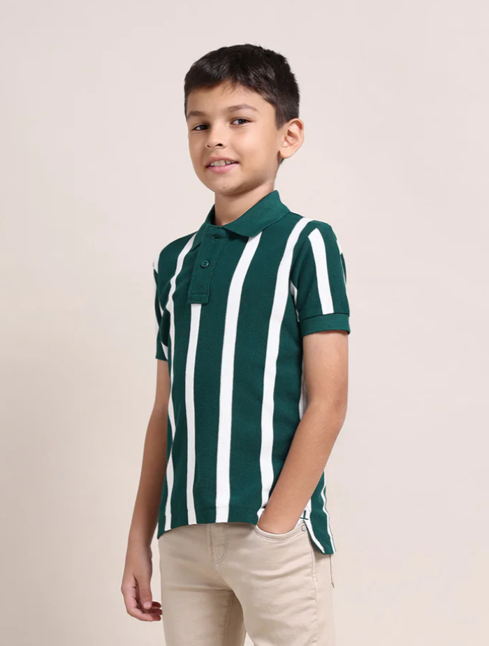 Boys Vertical Striped Regular Fit Polo Shirt