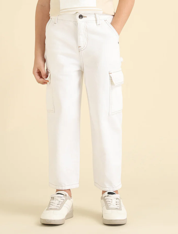 Boys Mid Rise Baggy Fit White Jeans
