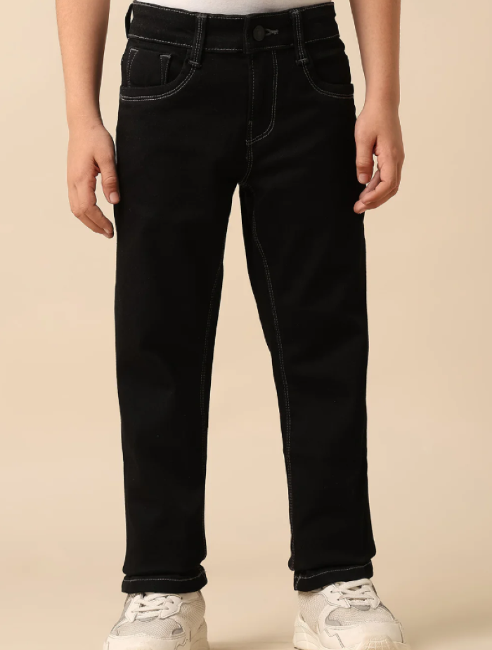 Boys Mid Rise Relaxed Fit Black Jeans