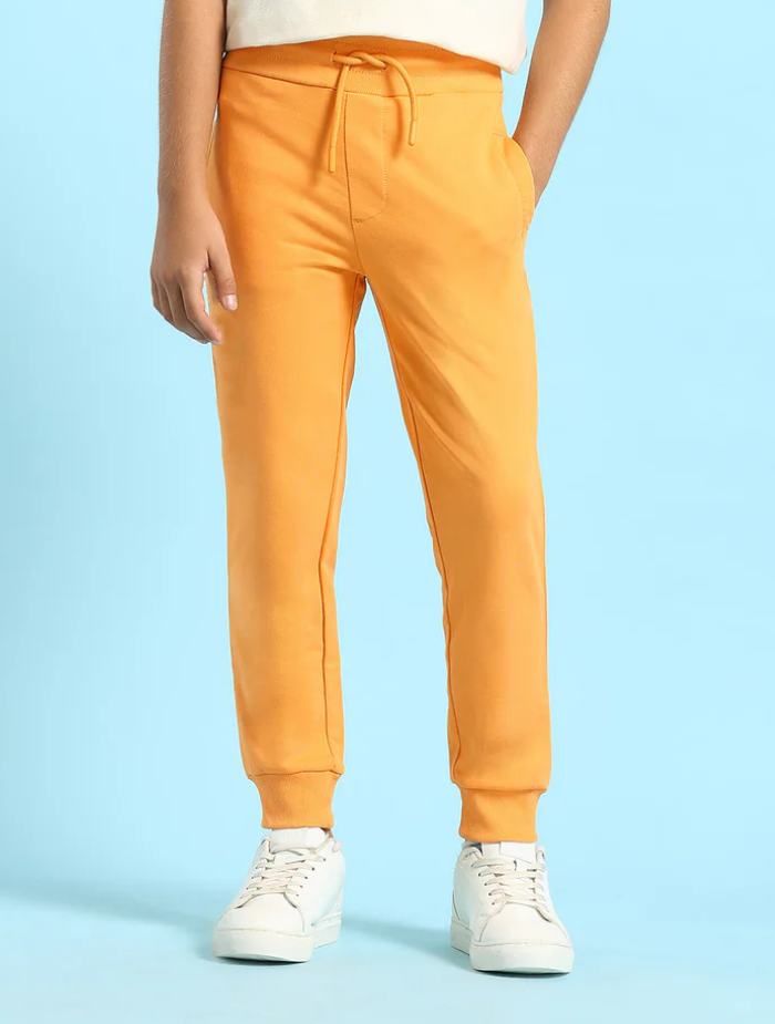 Boys Pure Cotton Orange Solid Joggers