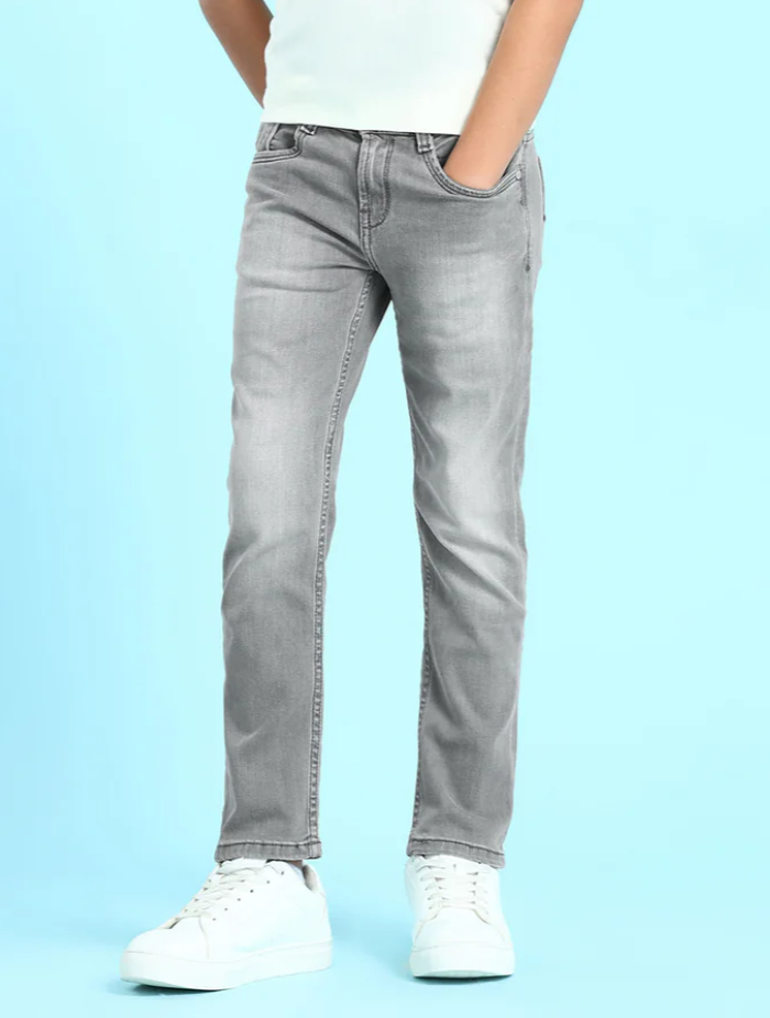 Grey Mid Rise Stone wash Jeans
