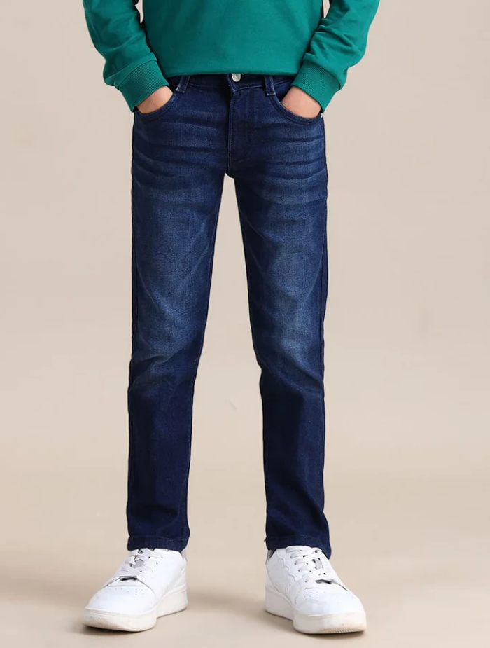 Slim Fit Stone Washed Dark Blue Jeans