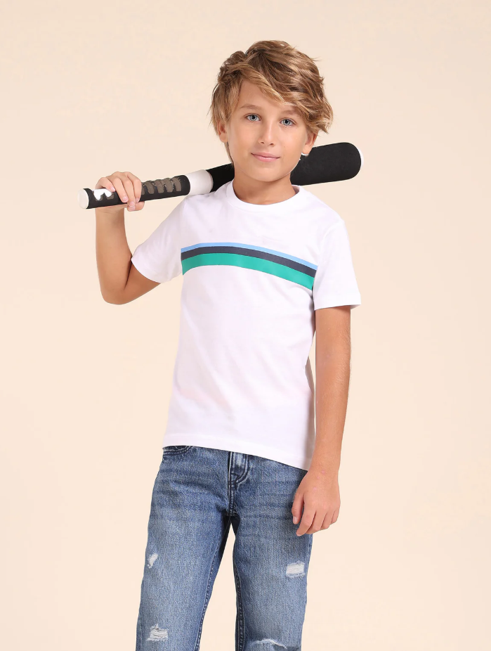 Boys Horizontal Striped White Regular Fit T-Shirt