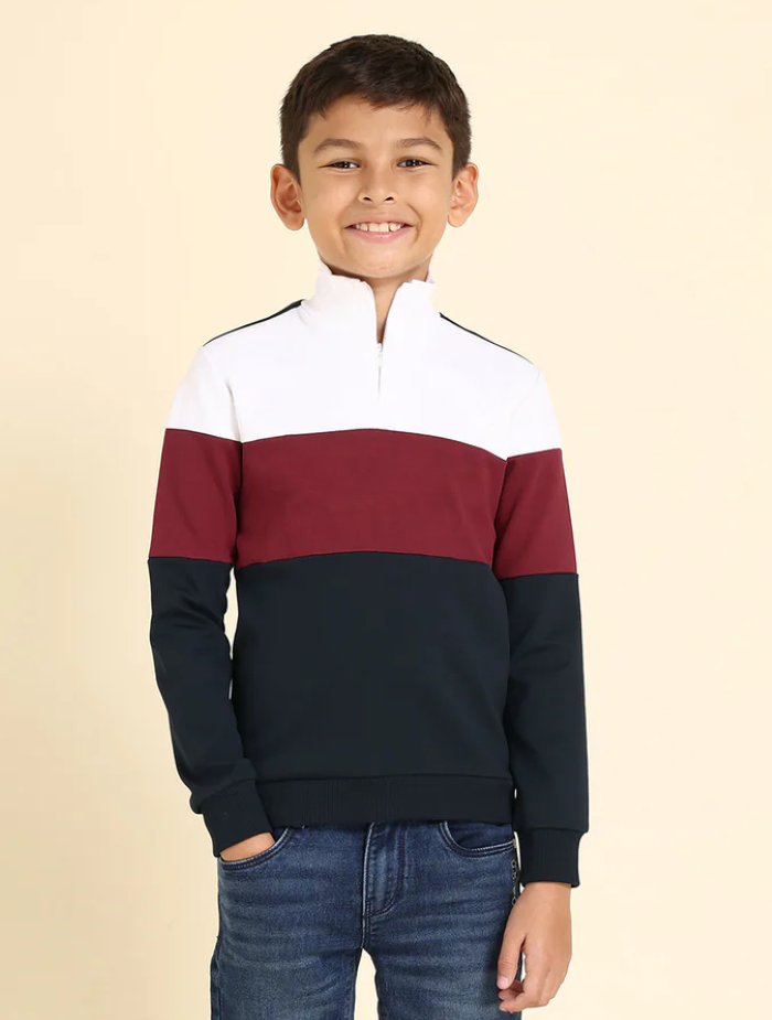 Boys Colour Blocked High Neck Sweatshirt