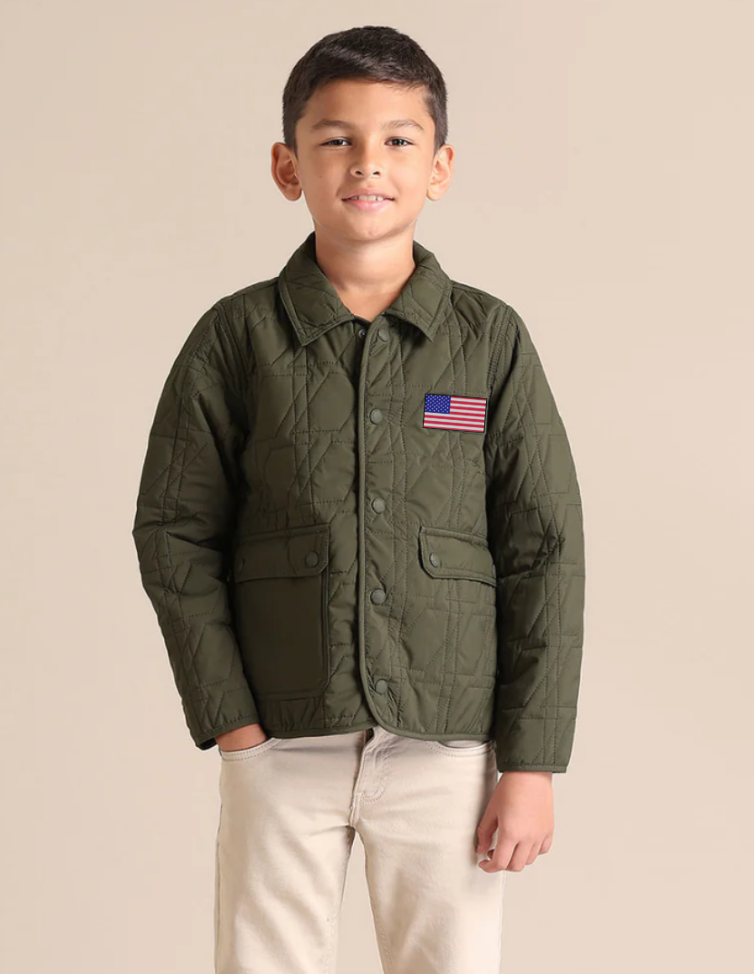 Boys Solid Spread Collar Green Jacket