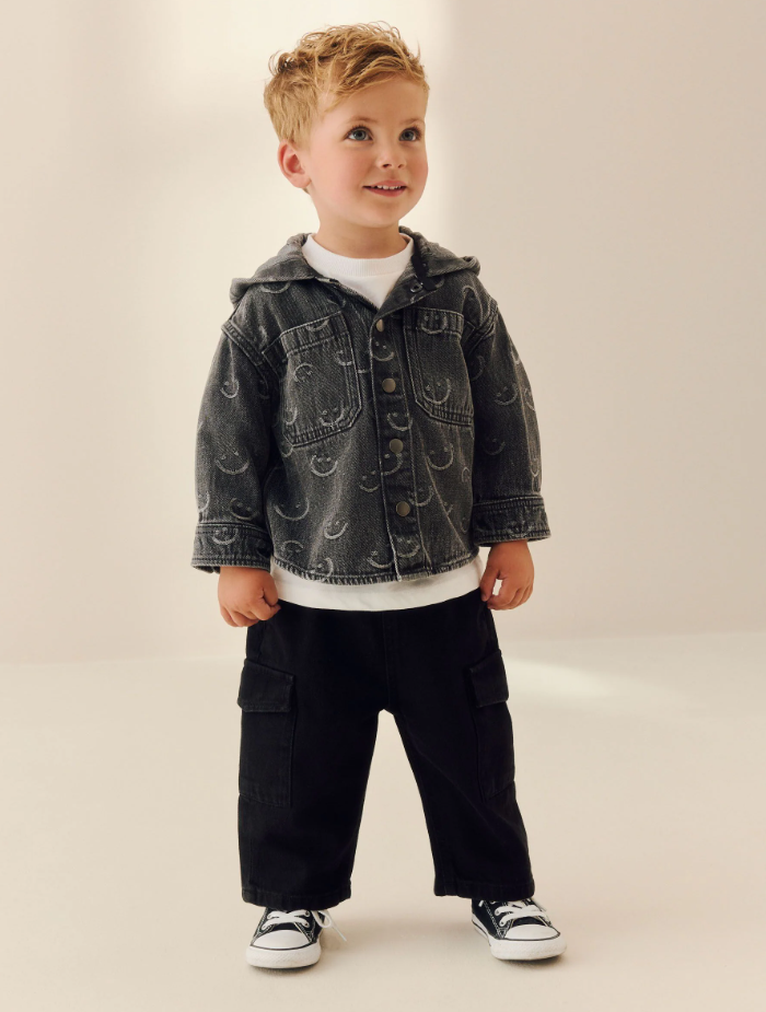 Regular Fit Face Grey Face Denim Hooded Overshirt