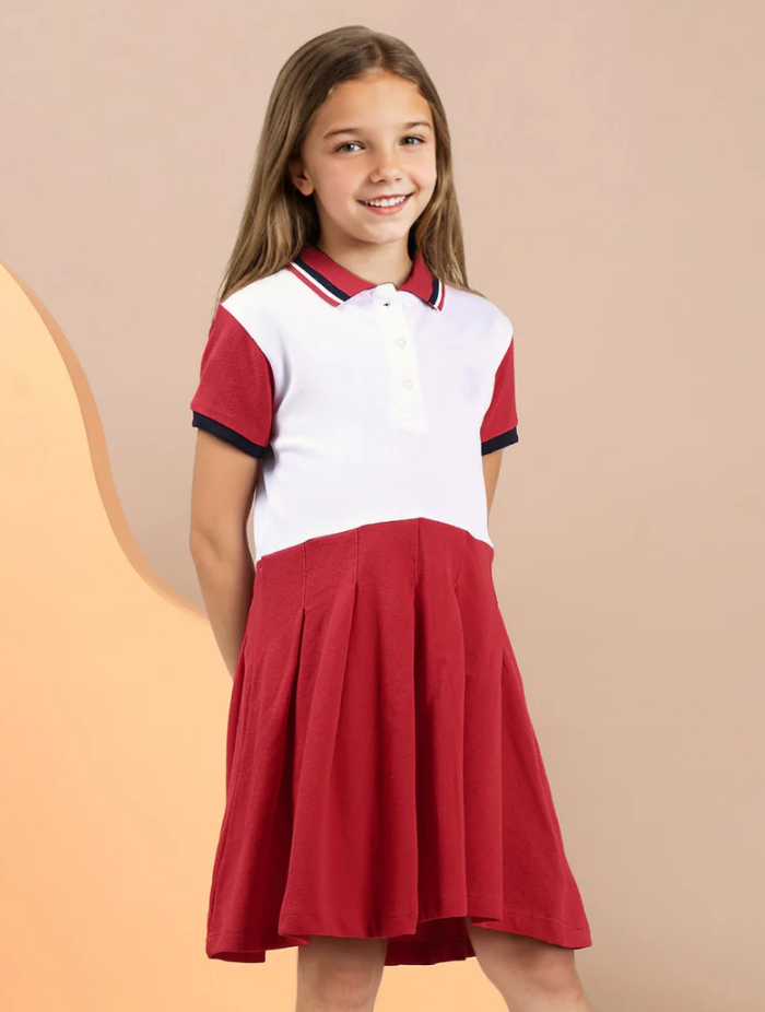 Girls Knife Pleat Cotton Dress
