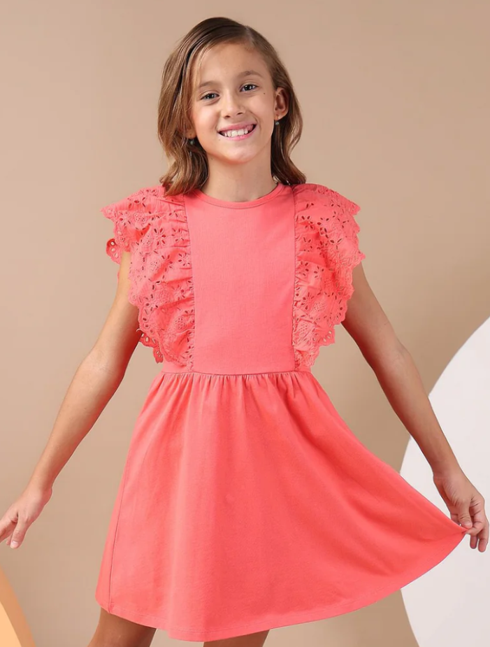 Girls Schiffli Fit And Flare Dress