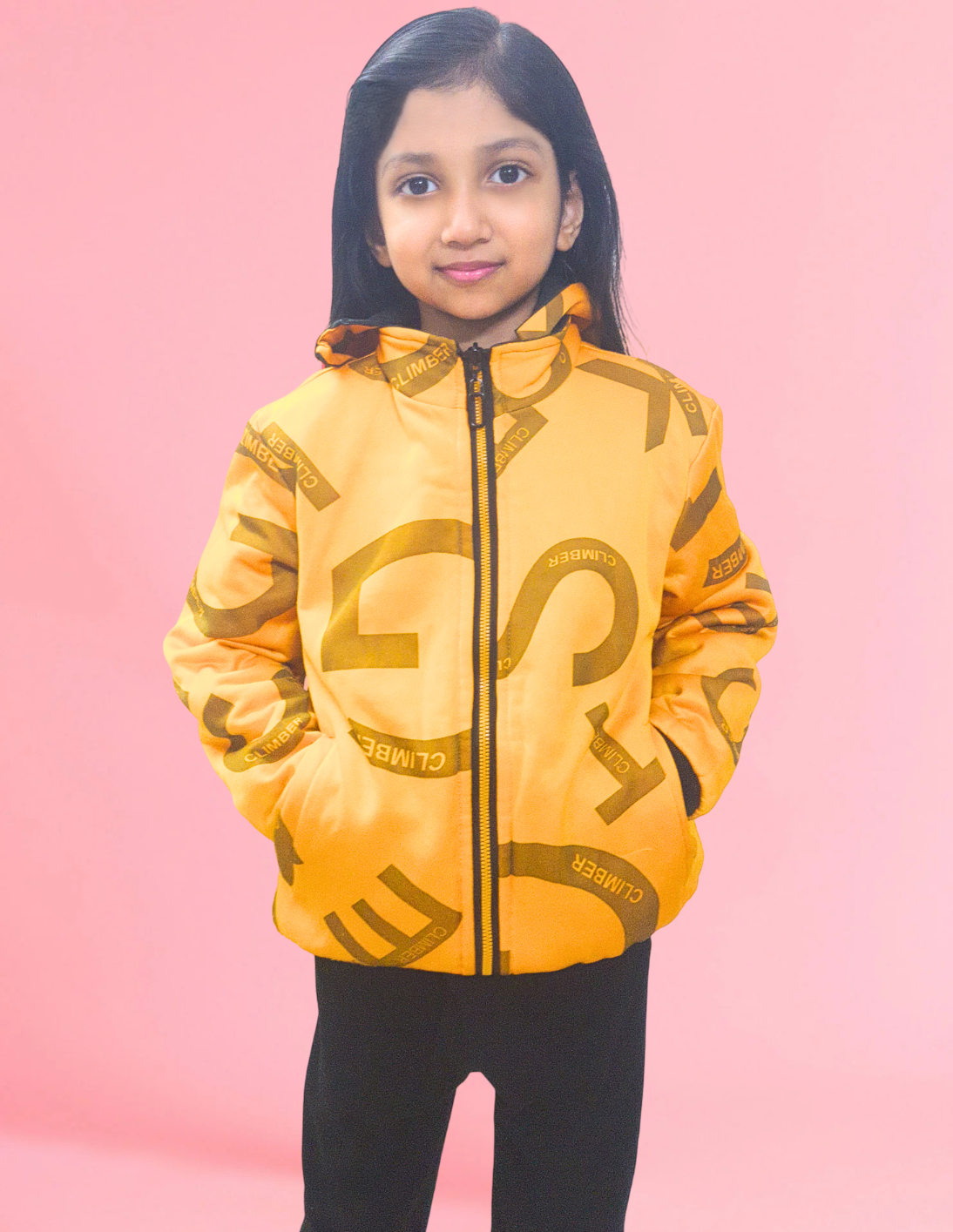 Girls Orange Printed Jacket