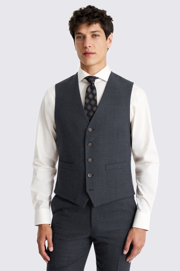 Slim Fit Blue Twill Waistcoat