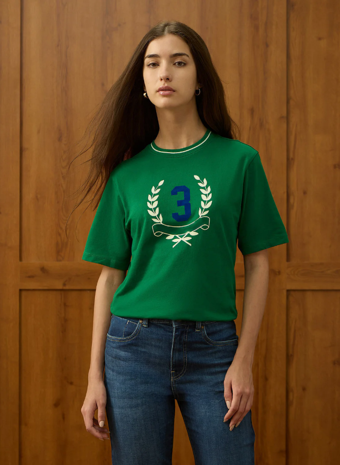 Boxy Fit Printed Green T-Shirt