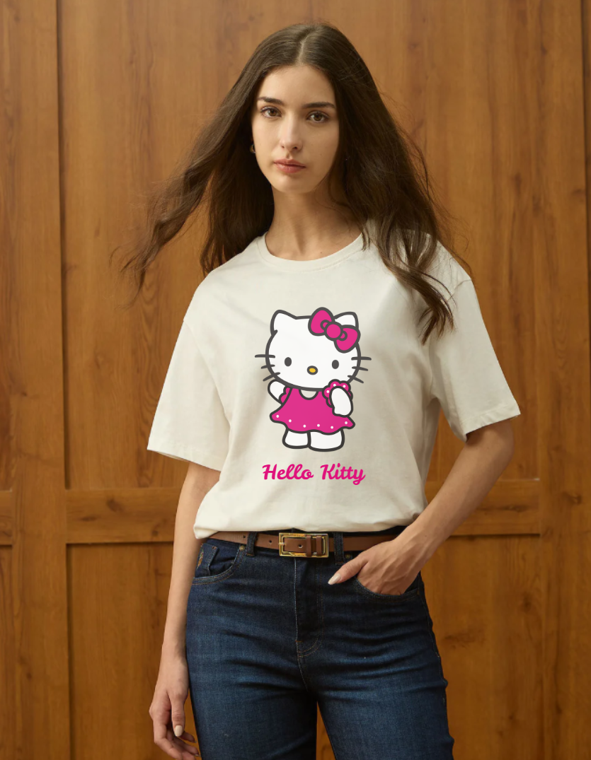 Oversized Fit Hello Kitty Printed T-Shirt