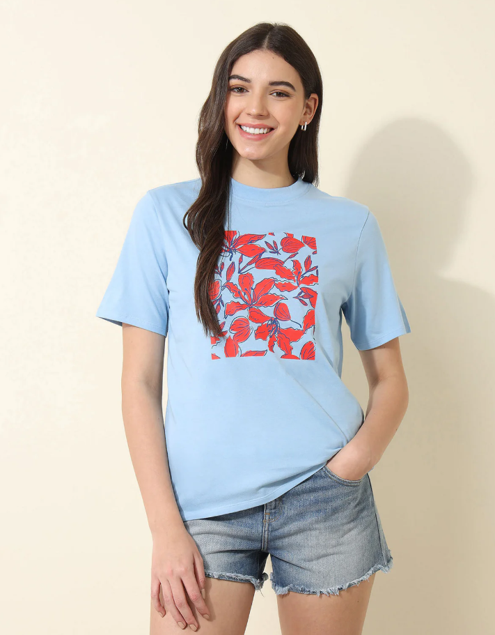 Relaxed Fit Graphic Printed Blue T-Shirt