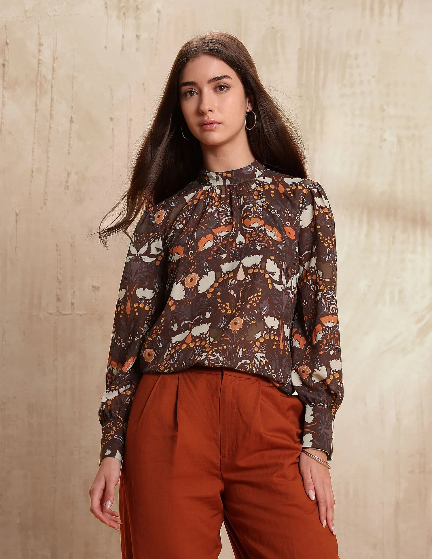 High Neck Abstract Printed Top